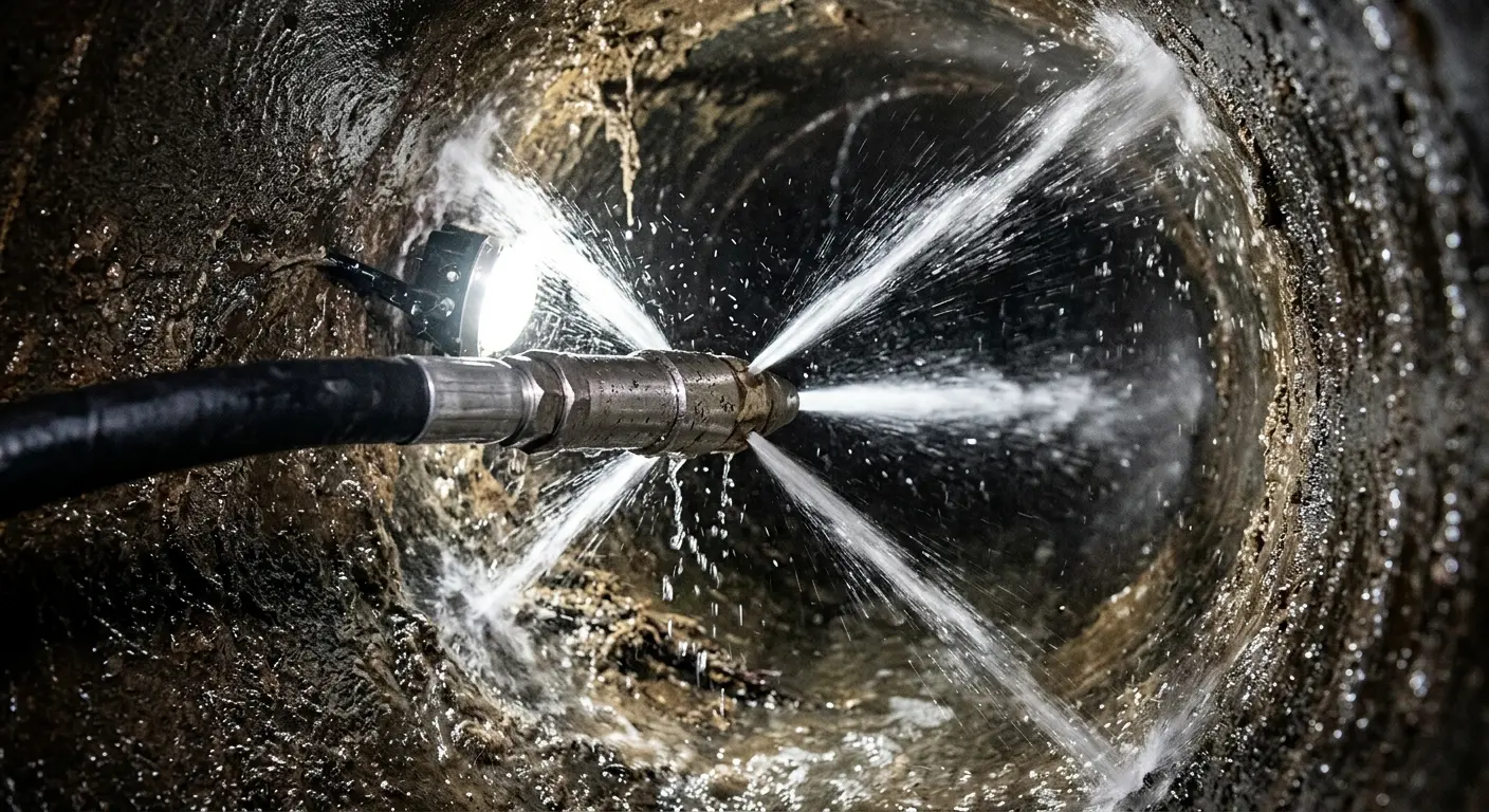 High-pressure hydro jetting nozzle cleaning sewer pipe for Trenchless Sewer Repair in Kronenwetter